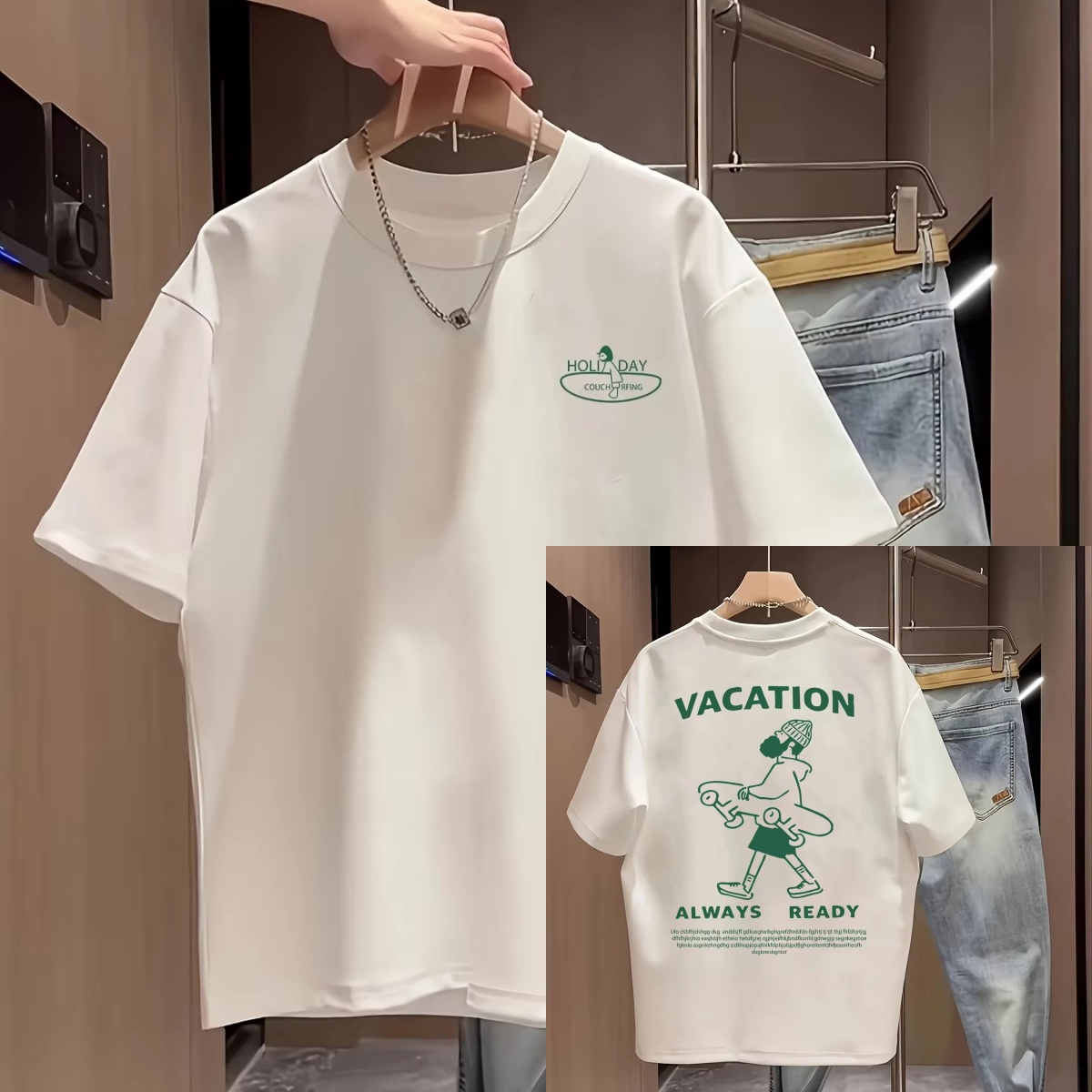 Streetwear Brand Slogans - White Figure & Slogan Print Casual